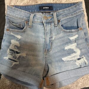 AERO Light Blue Distressed Denim Jean Shorts